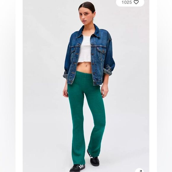 Urban Outfitters Farrah Knit Kick Flare Pant Green Medium New - Picture 1 of 7